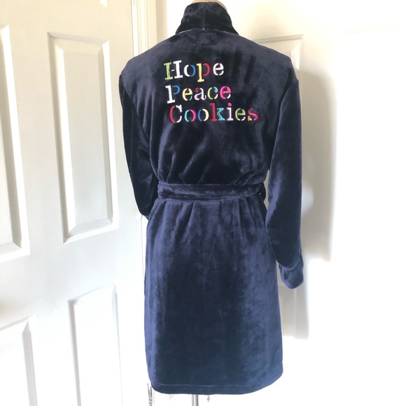 Kate Spade Blue Fleece Holiday Plush Robe XS/S - Picture 5 of 8